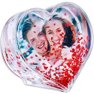 RDH Glitter Heart Shaped Picture Frames Liquid Snow Globe Photo Frame for Couples Friends Family (Love) 3.54 x 3.74"