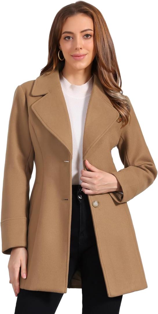 Allegra K Women's Elegant Notched Lapel Button Single Breasted Winter Coat Small Mid Brown