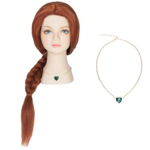 Yan Dream Princess Long Auburn Braided Wig and Necklace Halloween Cosplay Party Wig (Small head)