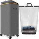 Laundry Hamper with Wheels,29 Gal (110L) Laundry Basket with lid Rolling Clothes Hamper Foldable Dirty Clothes Basket on wheels with Bamboo Frame and Bag for Bedroom, Dorm, Laundry Room-Grey