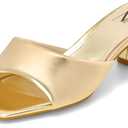 MIRAAZZURRA Gold Women Heeled Mules Square Open Toe Chunky Block Heel Slip on Heeled Sandals Casual Dress Slide Shoes Size 9