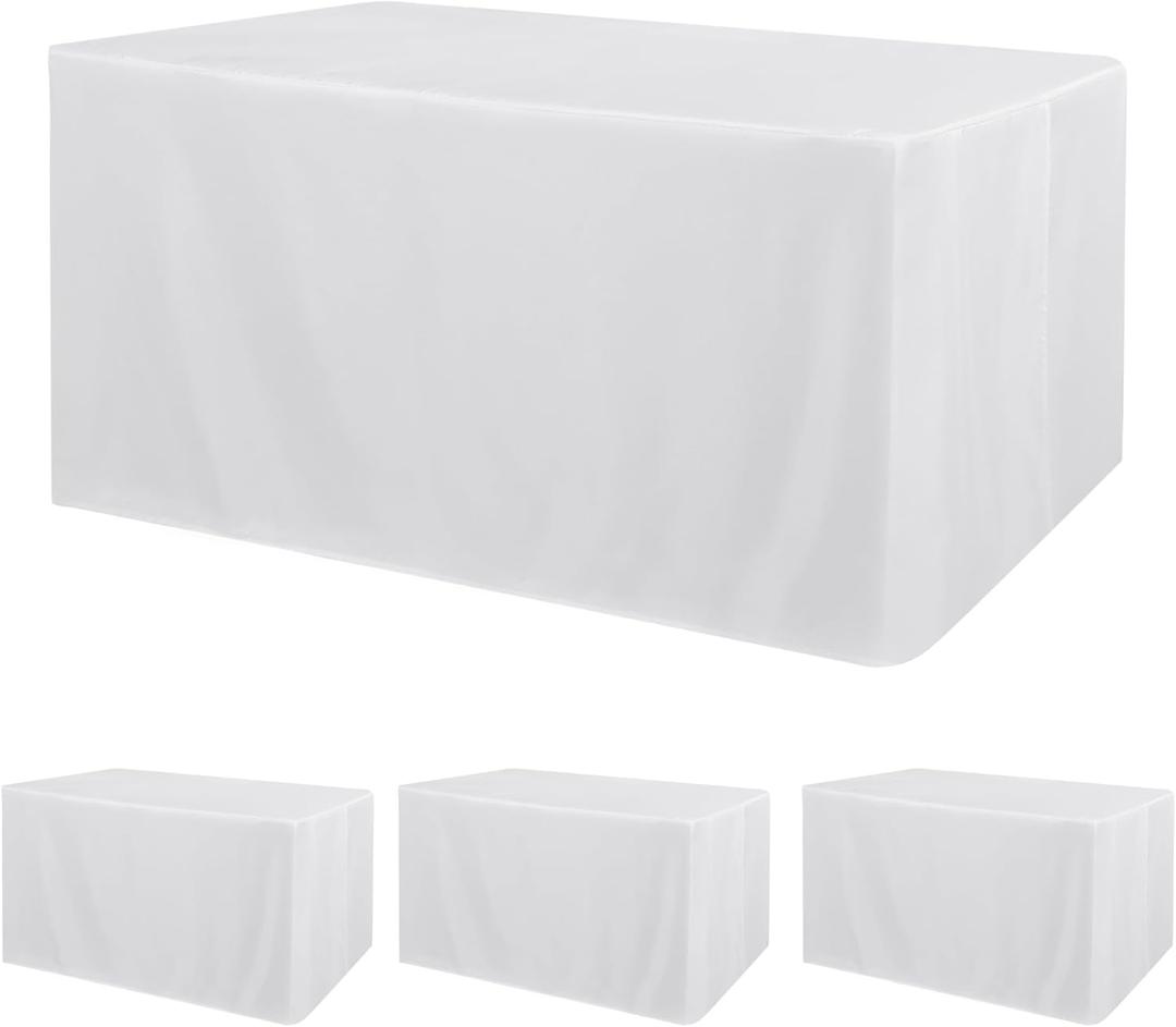 Obstal 4 Pack Table Clothes for 8 Foot Rectangle Tables - Water Resistant Washable Fabric Polyester Rectangle Table Cover Protector for Wedding, Banquet and Trade Shows, 96L x 30W Inches, White