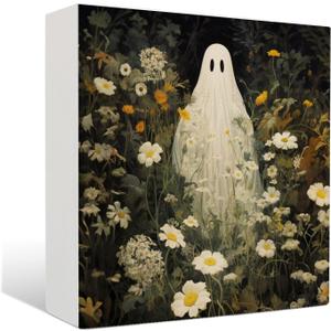 Ghosts Floral Wooden Sign - Ghost Wooden Box Sign, Horror Spooky Cute Ghost Decor, Daisy Decor, Halloween Decorations, 55 Inch