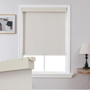 Joydeco No Drill No Tools Blackout Shades, Free-Stop Cordless Roller Shades, Thermal Insulated Blinds for Indoor Windows, Easy Install Window Blinds for Home and Office (Beige, 28" W X 75" H)