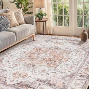 Washable 6x9 Area Rug - Living Room Large Rug Stain Resistant Carpet Vintage Carpet Bedroom Non-Slip Backing Home Decor Floor Decor Mat,Orange