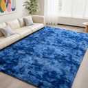 DweIke Fluffy Navy Blue Shag Rugs for Bedroom Living Room, 4x6 Feet Soft Plush Tie-Dyed Dark Blue Girls Boys Kids Rug, Non-Slip and Machine Washable Carpet for Dorm Nursery Classroom Decor