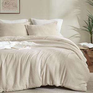 PHF Cotton Muslin Comforter Set King Size – Ultra Soft, Breathable & Lightweight Bedding Set for All Seasons, 3 Pieces - 1 Comfy Comforter 104"x90", 2 Pillow Shams 20"x36", Natural