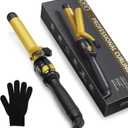 DAN Technology 1 Inch Curling Iron Wand for Soft Natural Waves, Tourmaline Ceramic Hair Curler with 180F430F Adjustable Temperature, Fast Heating, Dual Voltage, Auto Shut-Off, Black & Gold