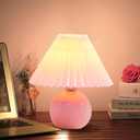 Zenply Korean Pleated Table Lamp, Bedside Nightstand Mini Lamp for Bedroom Living Room Side Table Small Spaces (Ceramic-pink)