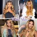 Belaved 30 Inch 13X4 Lace Front Wigs Human Hair Honey Blonde with Black Roots 1B/27 Ombre Lace Front Wig Human Hair Pre Plucked with Baby Hair 180% Highlight Glueless