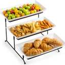 LYEOBOH Tiered Serving Stand and Platters Set, Large Tiered Tray Stand, 3 Tier Serving Tray with Collapsible Sturdier Rack, 12 Inches Tier Serving Platter for Party, Display, Dessert, and Cupcake (Black)