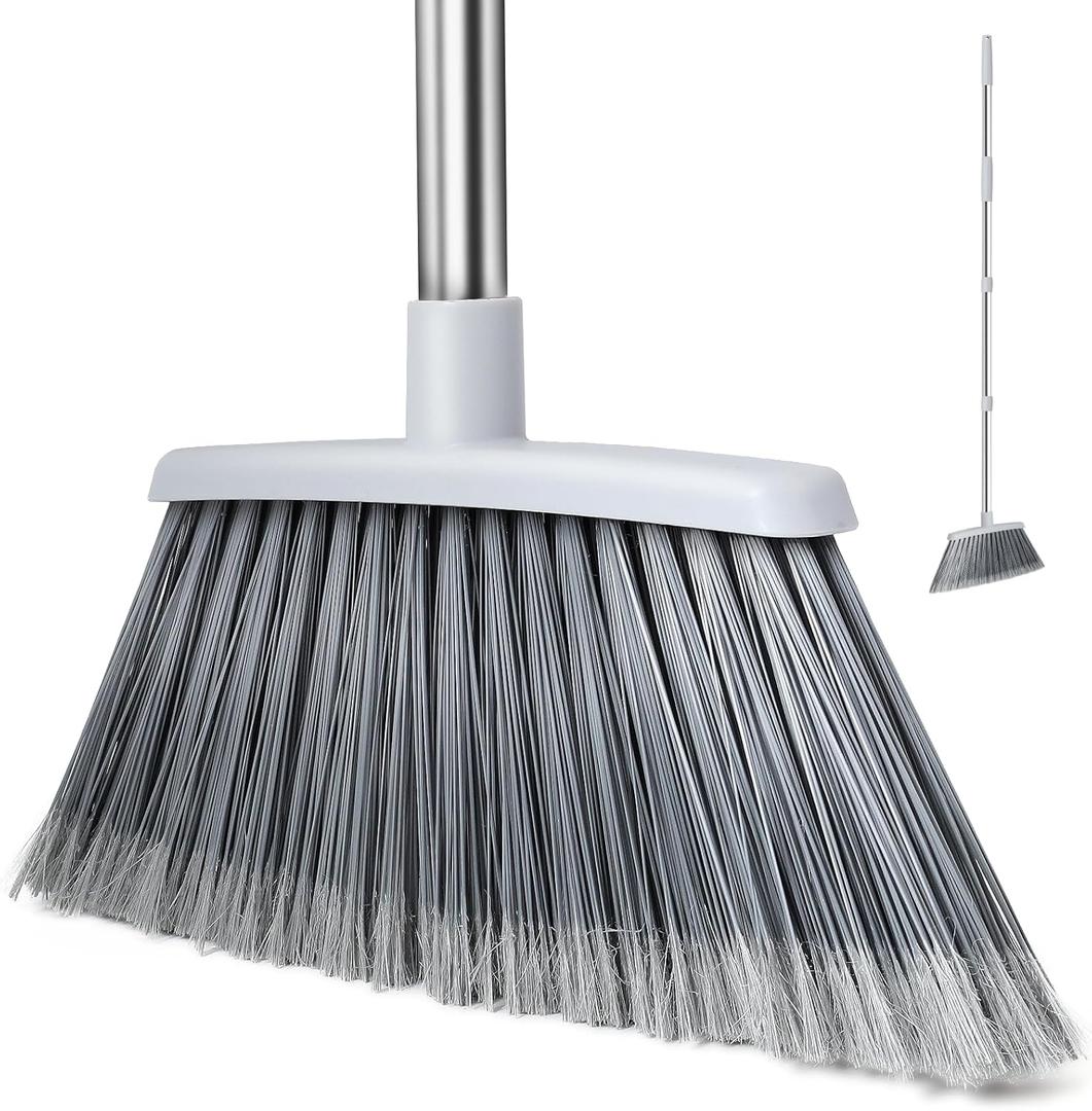 Broom, Outdoor Brooms for Sweeping Indoor, Adjustable 55" Pet Hair Removal Heavy Duty Broom for Floors Home Kitchen Garage Commercial Patio Industrial Snow (Pack of 1)