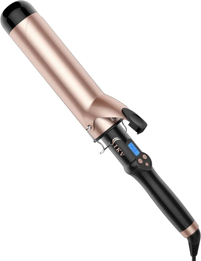 IKV 2 inch Curling Iron for Long HairExtra Large Barrel Curling Wand Ceramic Tourmaline, Long Barrel Hair Curler Dual Voltege