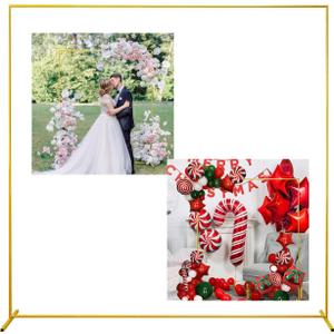 Gold Wedding Arch Backdrop Stand, 6.6FT*6.6FT Square Balloon and Flower Metal Aluminum Frame for Ceremony, Anniversary, Party, Baby Shower Photo Booth Decoration.