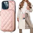 Bocasal Crossbody Wallet Case for iPhone 13 Pro Max, RFID Blocking PU Leather Zipper Handbag Purse Flip Cover, Kickstand Folio Case with Card Slots Holder Wrist Strap Lanyard 5G 6.7 Inch (Rose Gold)