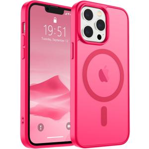 SUPFINE Magnetic for iPhone 13 Pro Max Case (Compatible with MagSafe) (Military Grade Drop Protection) Slim Translucent Matte Shockproof with Anti-Fingerprint Phone Case, Hot Pink