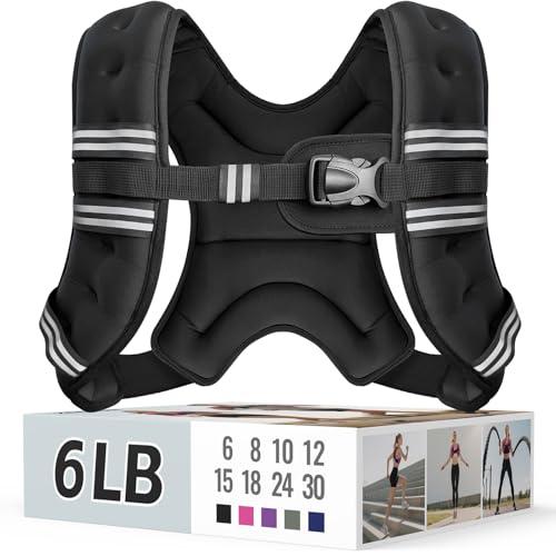 Zeerun Weighted Vest for Women & Men with Reflective Stripe and Adjustable Buckle, Comfortable & Durable Rucking Vest for Walking, Running & Strength Training, 6LBS-Black