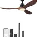 VONLUCE Ceiling Fans with Lights, 52 inch Smart Ceiling Fan with Remote/APP/Alexa Control, 3 Blades, 6 Speeds, Noiseless Reversible DC Motor, Wood Ceiling Fan for Bedroom Farmhouse, Walnut (Black and Walnut)
