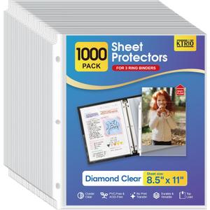 KTRIO Sheet Protectors 8.5 x 11 Inch, Clear Top Loading Page Protectors for 3 Ring Binder, Polypropylene Plastic Sleeves, Letter Size Document Protectors, Office & Home, 1000 Pack