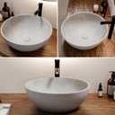 Design Vessel Sink Concrete Bathroom Sink above Counter Small Vessel Sink Bathroom Sink Bowl Countertop Modern Sinks with Faucet and Drain Combo 15.7" Round Gray