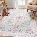 Collive Pink Floral Rugs for Bedroom Girls, 5x7 Bow Nursery Rug for Dorm Washable Area Rug for Living Room, Cute Ultra-Thin Non Slip Indoor Decor Carpet for Kids Room Playroom (Pink 5' x 7')