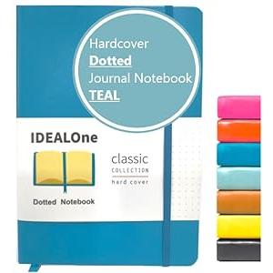IDEALOne Dotted Classic Hardcover Notebook Journal – For Work, Home, School, 5.7 x 8 inches, 160 Pages, 100GSM, with Elastic Band Closure and Ribbon Bookmark (Teal, Single)