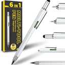 Men Valentines Day Gifts for Him Boyfriend Husband, Cool Gadgets Tools 6 in 1 Multitool Pen with Stylus, Level, Rulers, Screwdrivers, Father's Day Birthday Gift for Dad(Silver) Pack of 2