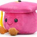 Cute Graduation Cap Plush Figurine, Soft Stuffed Mortarboard Decor with Smiley Face & Gold Tassel, Ideal Graduation Keepsake for Graduates, Friends & Colleagues (Pink)
