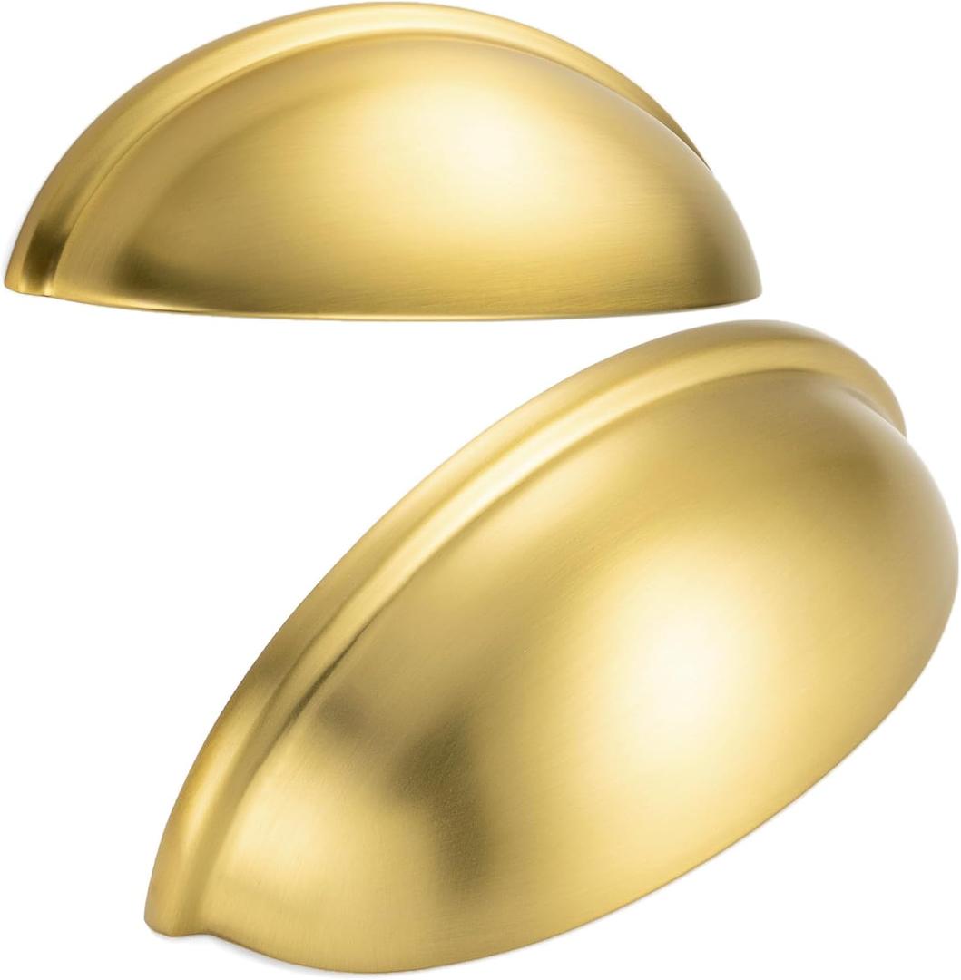 10 Pack 3 Inch Brushed Gold Cup Drawer Pulls Gold Cabinet Handles Gold Cabinet Pulls for Kitchen Cabinets 1886 Drawers Bedroom Dresser Bathroom Vanity Cupboard