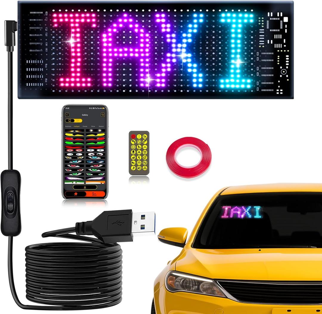 Pak Scrolling Advertising LED Sign, 7 x 3 Devil Eyes Light for Cars, Programmable Store Sign with Remote APP Control, Flexible Digital Display, DIY Text Pattern Animations for Shop Bar Hotel (3*7 Inch(Single Pack))