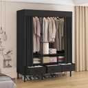 Portable Closets for Hanging Clothes,Clothes Rack with Cover,Portable Wardrobe Closet with 1 Hanging Rods, 2 Storage Shelves and 3 Drawers,43.3" L x 17.7" W x 67.7" H, Black