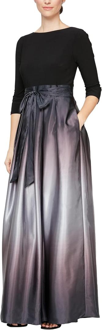 S.L. Fashions Women's Long Satin Mother of The Bride Dress with Pockets, Formal Party Gown (Petite and Regular Sizes)