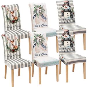 6 Pcs Christmas Snowman Chair Covers Winter Vintage Dining Chair Slipcovers Christmas Seat Covers Winter Elk Gloves Stretch Removable Washable Dining Protector for Party Wedding Kitchen