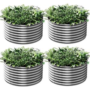 4 Pack Tall 2x2x2ft Round Galvanized Raised Garden Bed Outdoor, Metal Garden Bed for Vegetables, Above Ground Garden Box for Flower, Steel Raised Beds for Gardening, 2ftx2ftx2ft