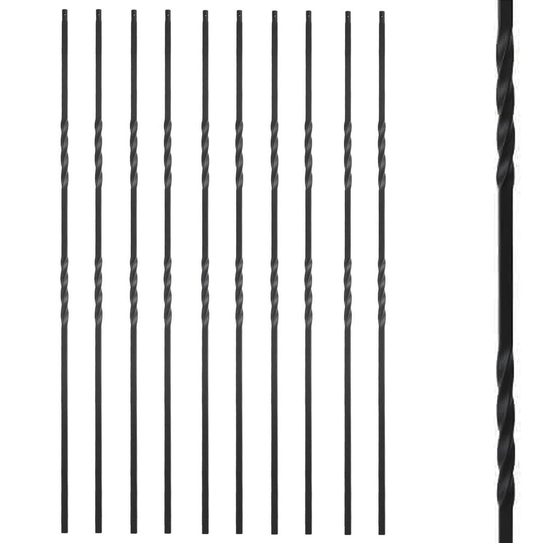 S09 - Wrought Iron Balusters Set of 10 Decorative Metal Balusters for Decks Spiral Stair Railing 1/2-inch Hollow Double Iron Twist Satin Black Metal Railing Powder Coated