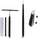 12-51 Telescopic Window Squeegee for High Windows, 2-in-1 Window Cleaning Kit with Extra Silicone Blade & Hook, Professional Squeegee for Shower Glass Doors (Window Squeegee)