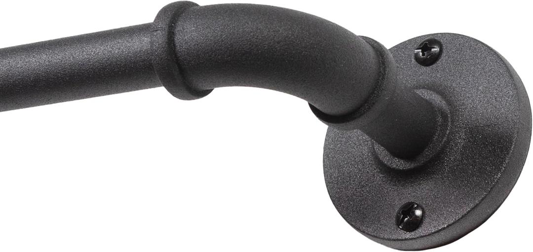 Kenney Adler Indoor/Outdoor Black Curtain Rod - Adjustable 48 to 84 Inches for Windows, Patio - Textured Pipe Industrial Design
