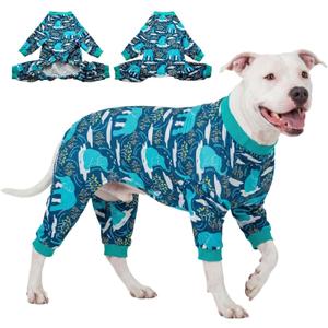 LovinPet Large Dog Clothes, Pet Anxiety Relief, UV Protection, Large Breed Dog Pajamas, Lightweight Stretchy Knit Fabric Onesie, Blue Elephant Print Weimaraner Jammies, Pet PJ's/XL