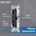 BESTTEN 20 Pack Single Pole Decorator Light Switch with Screwless Wall Plate, Paddle Rocker Wall Switch,15A 120/277V, On/Off Interrupter, UL Listed, W
