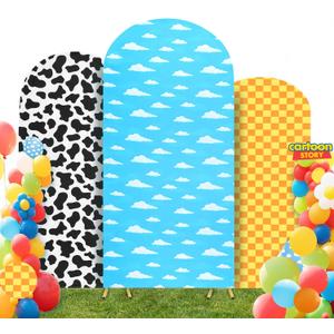 Arch Backdrop Cover Set of 3 4ft, 5ft, 6ft Premium Stretchy Spandex Backdrop Arch Stand Coverfor Birthday Wedding Party Graduation Baby Shower Decoration (Cartoon Story)