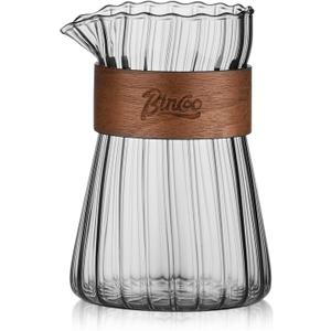 Small Glass Coffee Server 16oz - Glass Pour Over Coffee Carafe Coffee Maker with Heat-Resistant Wood Ring, Mess-free Pouring