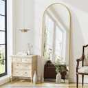 ZMYCZ Arched Floor Mirror, 56"x20" Full Length Mirror, Standing Mirror Hanging or Leaning, Body Mirrors with Stand, Wall Mounted Arched-Top Mirrors with Aluminum Frame for Bedroom (Gold)