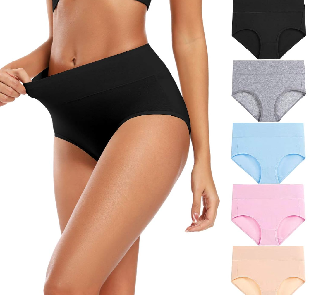Molasus Women's Cotton Underwear High Waisted Full Coverage Ladies Panties, Small