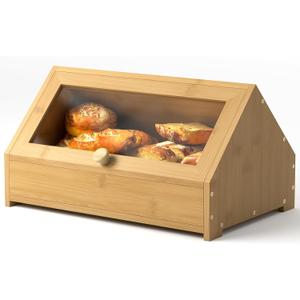 Bamboo Bread Box and Bread Storage, Corner Bread Box for Kitchen Countertop, Large Durable Black Single Layer Bamboo Breadbox