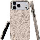 Case Compatible with iPhone 17 Pro Max,Hybrid 2-Layer Hard Shell,Shockproof Soft for Girl Women,Sage Brown Flower Pattern