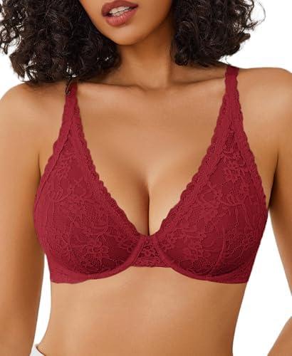 Avidlove Women's Lace Bra Sexy Sheer Underwire Unlined Plunge Everyday Bras Full Coverage Bralettes, M