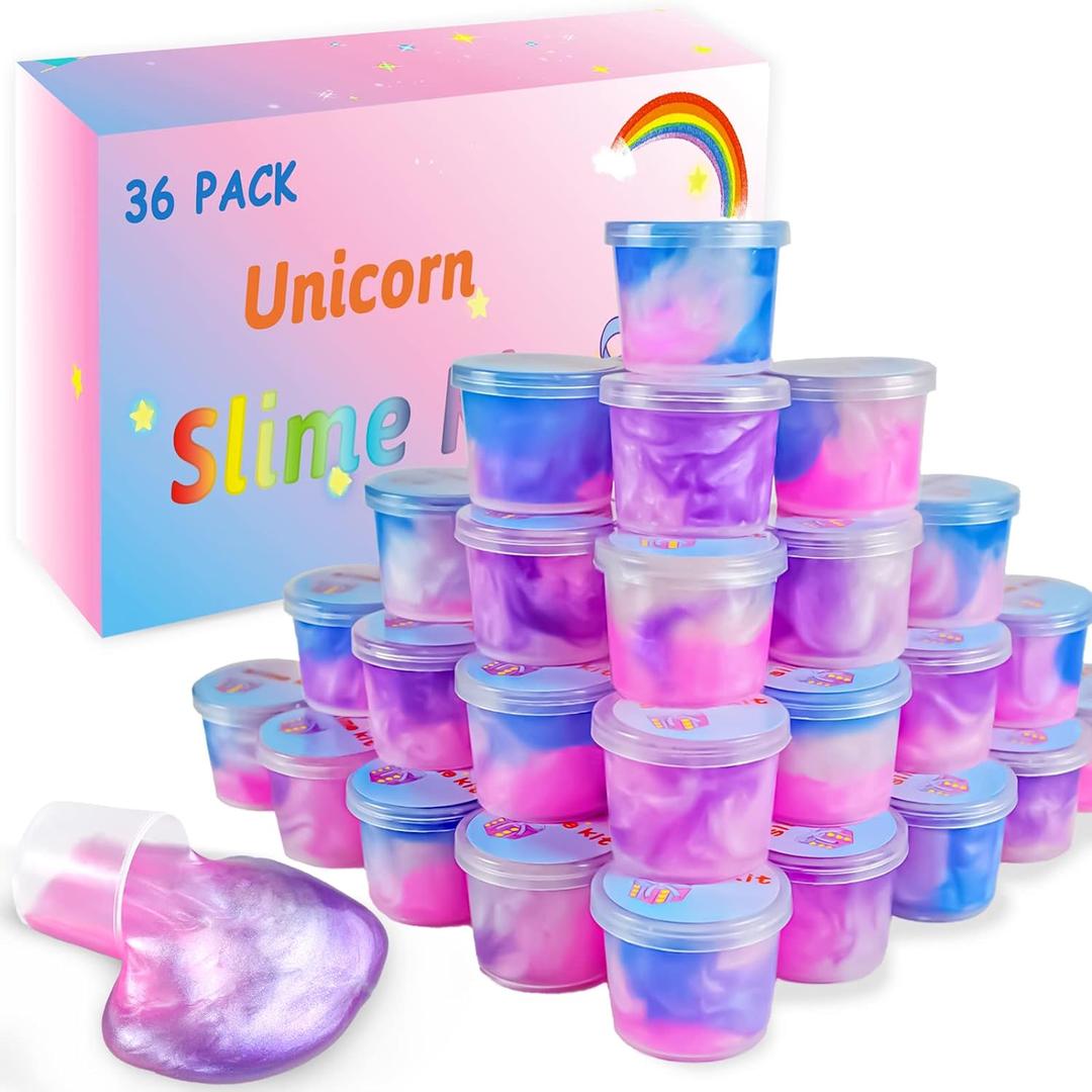 36 Packs Unicorn Slime Kit, Unicorn Party Favors for Kids, Pretty Stretchy & Non-Sticky Galaxy Slime Pack, Slime Party Favors for Girls & Boys Goodie Bag Stuffers, Small