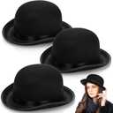 Eorbow 3 Pack Bowler Hat, 23" C Black Derby Hat, Felt Bolivian Costume Hat Accessories, Victorian Dress Up Hat for Men and Women, Adults