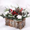 Zhehao Christmas Table Centerpieces Artificial Small Tabletop Christmas Tree Wooden Crate Potted Plant Pinecones Leaf Berry Xmas Winter Tiered Tray Shelf Table Home Decor(Cotton)