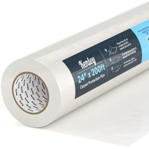 Kenley Carpet Protection Film - Self Adhesive Plastic Carpet Protector Film - Heavy Duty Shield Covering for Stairs Floor Runner Surface - Puncture & Water Resistant Sticky Protection Roll (24"x200')